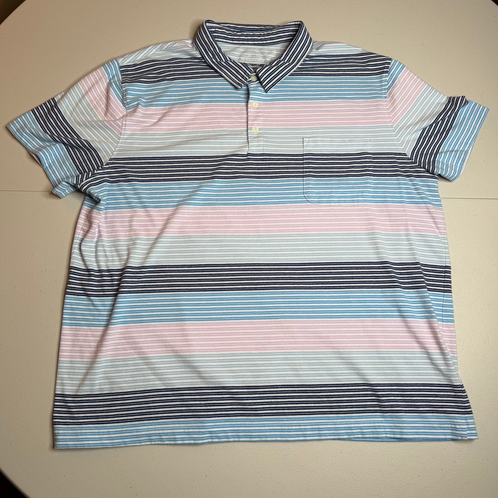 St John's Bay Men's XXL Blue Pink‎ Striped Polo Shirt